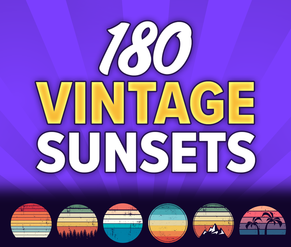 180 Vintage Sunsets Bundle for Print on Demand